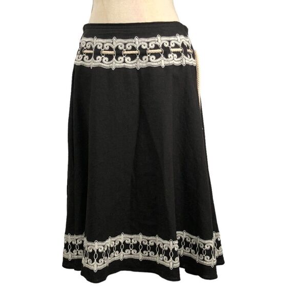 Saint Tropez West Linen Blend Full Skirt Embroidery Rope Waist Tie Size 8 - Picture 4 of 10